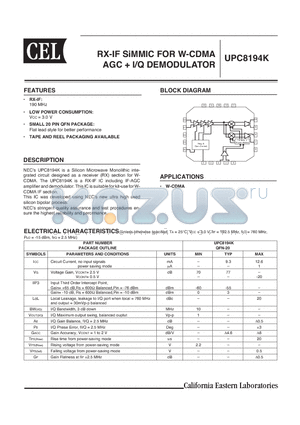 UPC8194K datasheet - RX-IF SiMMIC FOR W-CDMA AGC  I/Q DEMODULATOR