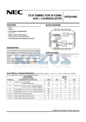 UPC8195K datasheet - TX-IF SiMMIC FOR W-CDMA AGC  I/Q MODULATOR