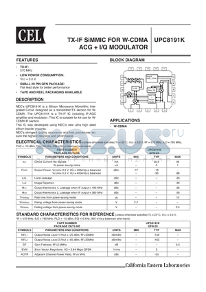 UPC8195K datasheet - TX-IF SiMMIC FOR 2-CDMA ACG  I/Q MODULATOR