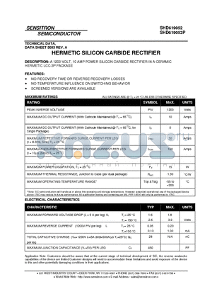 SHD619052 datasheet - HERMETIC SILICON CARBIDE RECTIFIER