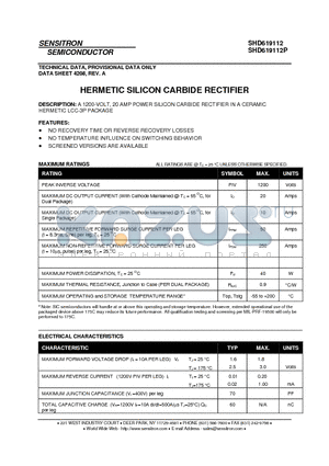 SHD619112 datasheet - HERMETIC SILICON CARBIDE RECTIFIER