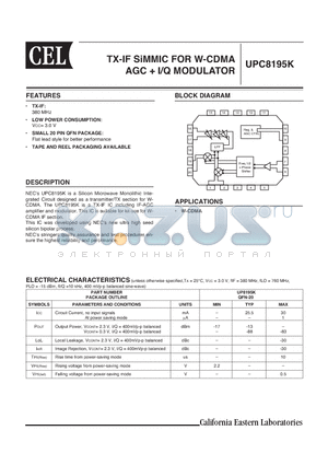 UPC8195K-E1-A datasheet - TX-IF SiMMIC FOR W-CDMA AGC  I/Q MODULATOR