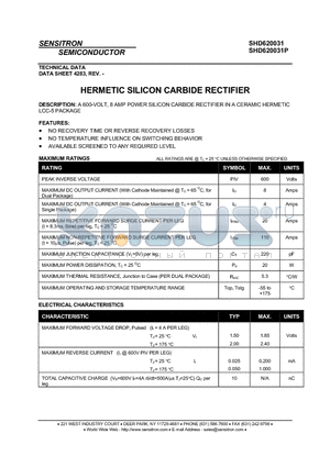 SHD620031 datasheet - HERMETIC SILICON CARBIDE RECTIFIER