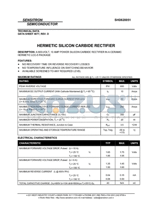 SHD620051 datasheet - HERMETIC SILICON CARBIDE RECTIFIER