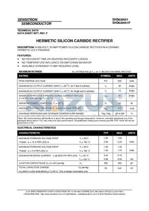 SHD620051 datasheet - HERMETIC SILICON CARBIDE RECTIFIER