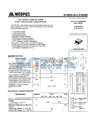 S10S50 datasheet - SCHOTTKY BARRIER RECTIFIERS(10A,30-60V)