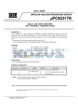 UPC8231TK-E2-A datasheet - BIPOLAR ANALOG INTEGRATED CIRCUIT