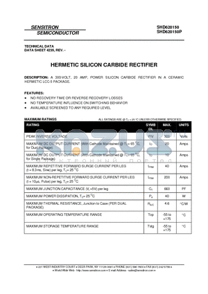 SHD620150 datasheet - HERMETIC SILICON CARBIDE RECTIFIER