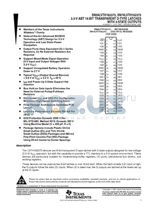 SN74LVTH162373 datasheet - 3.3-V ABT 16-BIT TRANSPARENT D-TYPE LATCHES WITH 3-STATE OUTPUTS
