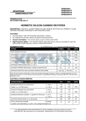 SHD625051D datasheet - HERMETIC SILICON CARBIDE RECTIFIER