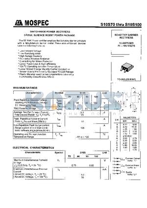 S10S90 datasheet - SCHOTTKY BARRIER RECTIFIERS(10A,70-100V)