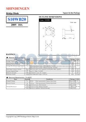S10WB20 datasheet - Bridge Diode(200V 10A)