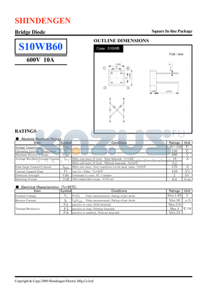 S10WB60 datasheet - Bridge Diode(600V 10A)