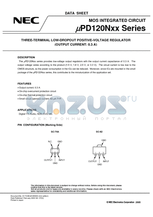 UPD120N datasheet - THREE-TERMINAL LOW-DROPOUT POSITIVE-VOLTAGE REGULATOR (OUTPUT CURRENT: 0.3 A)