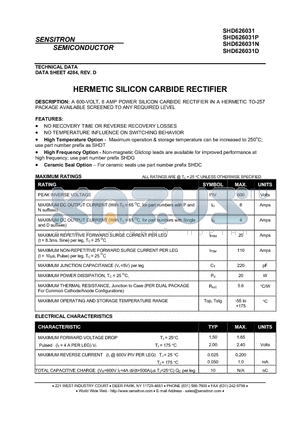 SHD626031P datasheet - HERMETIC SILICON CARBIDE RECTIFIER