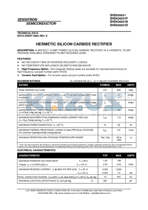 SHD626031P datasheet - HERMETIC SILICON CARBIDE RECTIFIER