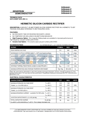 SHD626051 datasheet - HERMETIC SILICON CARBIDE RECTIFIER