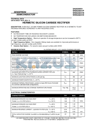 SHD626051P datasheet - HERMETIC SILICON CARBIDE RECTIFIER