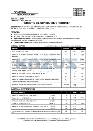 SHD626051P datasheet - HERMETIC SILICON CARBIDE RECTIFIER