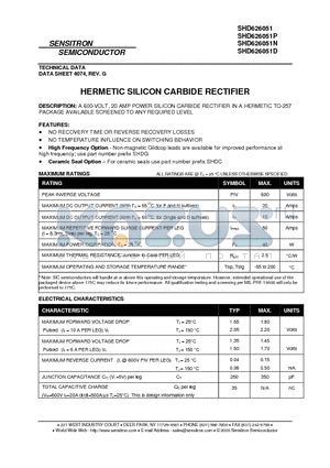 SHD626051P datasheet - HERMETIC SILICON CARBIDE RECTIFIER