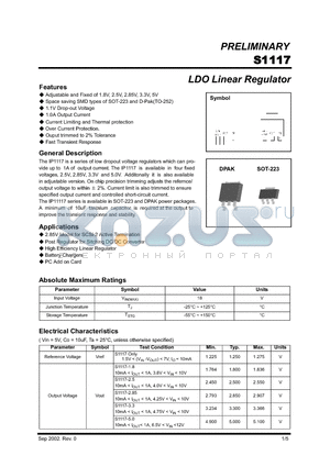 S1117 datasheet - LDO Linear Regulator