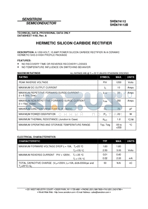 SHD674112 datasheet - HERMETIC SILICON CARBIDE RECTIFIER