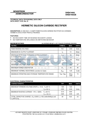 SHD674062 datasheet - HERMETIC SILICON CARBIDE RECTIFIER