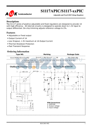 S1117-15PIC datasheet - Adjustable and Fixed LDO Voltage Regulator