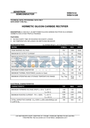 SHD674122 datasheet - HERMETIC SILICON CARBIDE RECTIFIER