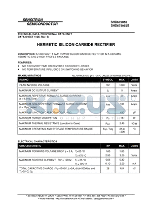 SHD675052 datasheet - HERMETIC SILICON CARBIDE RECTIFIER