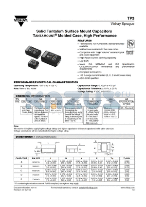 TP3A55 datasheet - Solid Tantalum Surface Mount Capacitors TANTAMOUNT^ Molded Case, High Performance