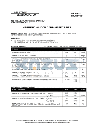 SHD676112B datasheet - HERMETIC SILICON CARBIDE RECTIFIER