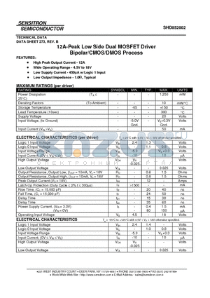 SHD852002 datasheet - 12A-Peak Low Side Dual MOSFET Driver 12A-Peak Low Side Dual MOSFET Driver