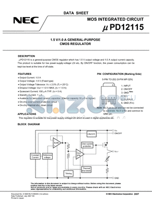 UPD12115T1F-E2-AT datasheet - MOS INTEGRATED CIRCUIT