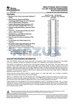 SN74LVTH16245A datasheet - 3.3-V ABT 16-BIT BUS TRANSCEIVERS WITH 3-STATE OUTPUTS