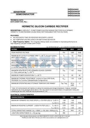 SHDC625052D datasheet - HERMETIC SILICON CARBIDE RECTIFIER