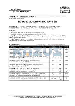 SHDC626052 datasheet - HERMETIC SILICON CARBIDE RECTIFIER