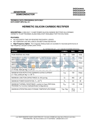 SHDC626052D datasheet - HERMETIC SILICON CARBIDE RECTIFIER