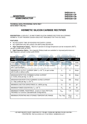 SHDC626112 datasheet - HERMETIC SILICON CARBIDE RECTIFIER