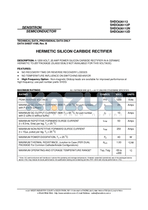 SHDC626112 datasheet - HERMETIC SILICON CARBIDE RECTIFIER