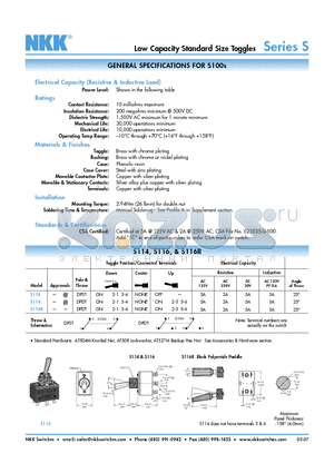 S114 datasheet - Low Capacity Standard Size Toggles