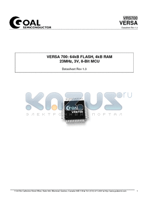 VRS700 datasheet - VERSA 700: 64kB FLASH, 4kB RAM 23MHz, 3V, 8-Bit MCU