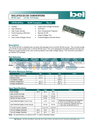 VRYB-40T03L datasheet - ISOLATED DC/DC CONVERTERS