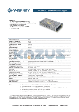 VS-100F-24 datasheet - Open Frame Power Supply