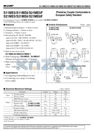 S11ME5 datasheet - Phototriac Coupler Conformable to European Safety Standard