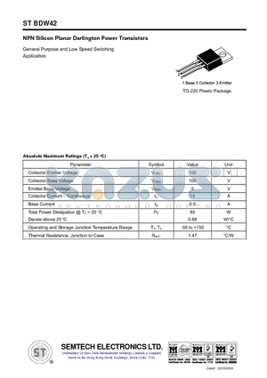 STBDW42 datasheet - NPN Silicon Planar Darlington Power Transistors