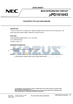 UPD161643P datasheet - 176-OUTPUT TFT-LCD GATE DRIVER