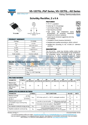 VS-12CTQ040-N3 datasheet - Schottky Rectifier, 2 x 6 A