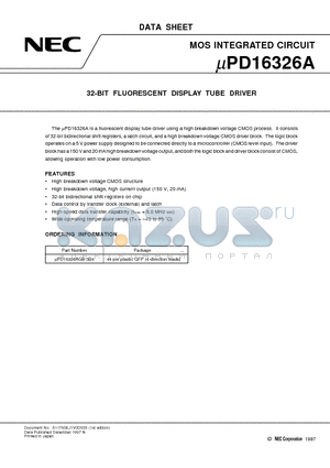 UPD16326A datasheet - 32-BIT FLUORESCENT DISPLAY TUBE DRIVER