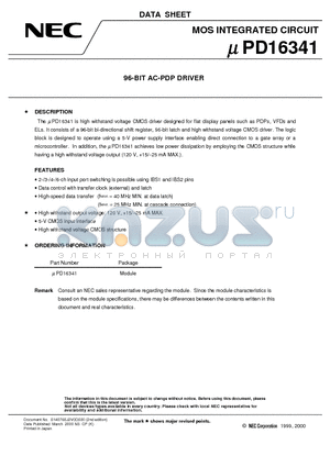 UPD16341 datasheet - 96-BIT AC-PDP DRIVER